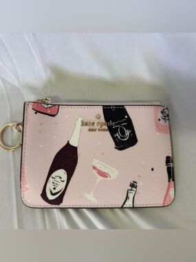 kate spade pink printed card holder with gold-tone logo
